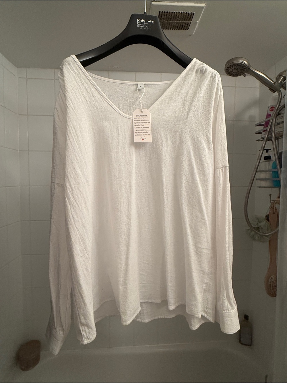 Linen White V-Neck Long Sleeve Women's Top